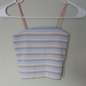 XS American Eagle Outfitters Blue and Pink Striped Camisole Cropped No Size Tag